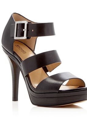 Michael Kors Black Leather Multi-Strap Platform Heel